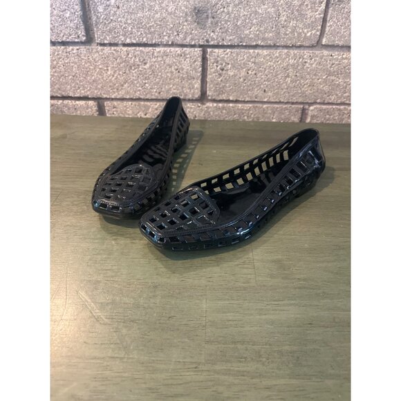 Jeffrey Campbell Womens SUNNIE Black Jelly Flats Woven Design Size 7 Square Toe - Picture 4 of 9